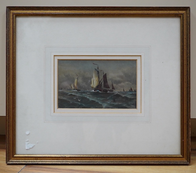 Charles Frederick Allbon (1856-1926), watercolour, Fishing boats at sea, signed, 8 x 13cm. Condition - good